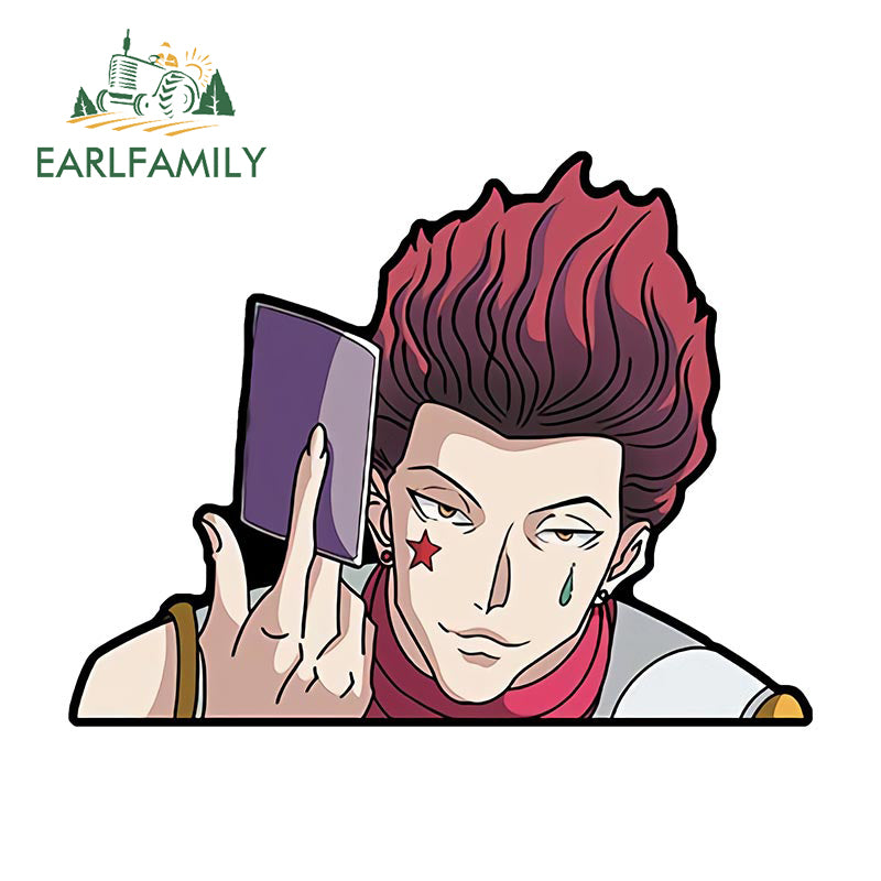 EARLFAMILY Hisoka Peek Car Sticker Anime Vinyl Chibi Big Head Series Trunk Decal JDM Graffiti Motorcycle Stickers Car Wrap