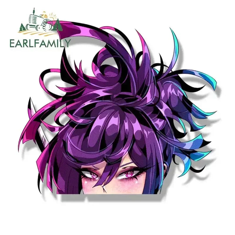 EARLFAMILY Gyaru Ninja Yuzuriha Fanart Car Sticker Anime Sketch Waifu Decal JDM Funny Peek Girl Graffiti Stickers Car Wrap