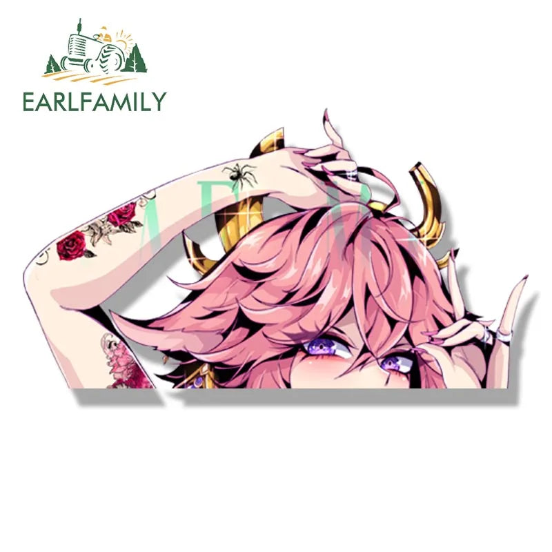 EARLFAMILY Casual Outfit Yae Miko Fanart Car Sticker Anime Genshin Impact Sketch Waifu Decal JDM Cartoon Peek Graffiti Stickers