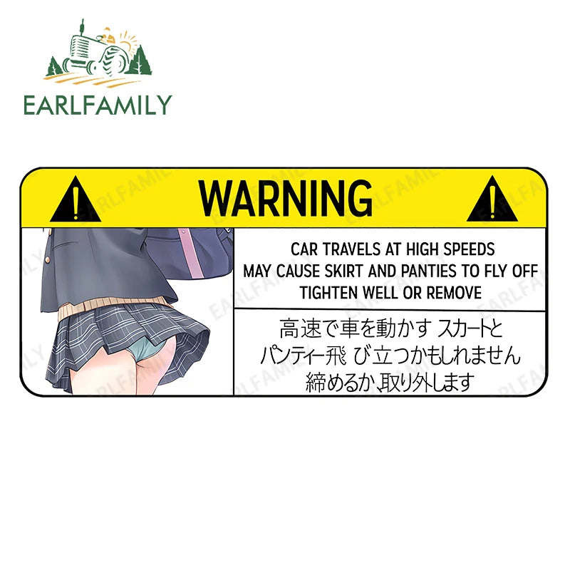 EARLFAMILY Funny Car Sticker for Panties Warning Peek Slap Anime Decal JDM CAR TRAVELS HIGH SPEEDS SKIRT FLY Vinyl Stickers