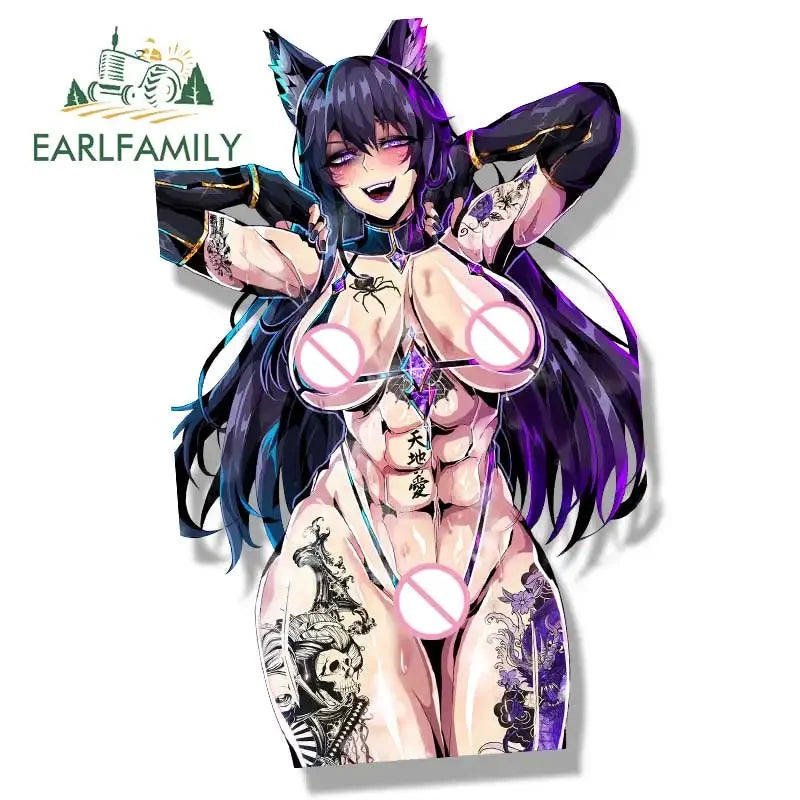 EARLFAMILY Gyaru Delta Fanart Car Sticker Anime Sketch Waifu Decal JDM Cartoon Peeker Girl Graffiti Stickers