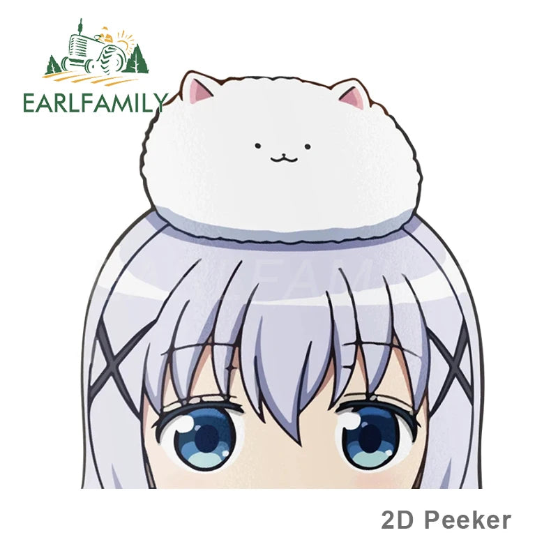 EARLFAMILY 13cm x 11.6cm Cartoon Car Stickers for Chino Kafu Peeker Peek Anime Vinyl JDM Window Trunk Laptop Decal