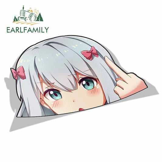 EARLFAMILY 13cm x 8.2cm Cartoon Car Sticker for Izumi Sagiri Eromanga Sensei Peek Big Head Anime Vinyl JDM Window Trunk Decal
