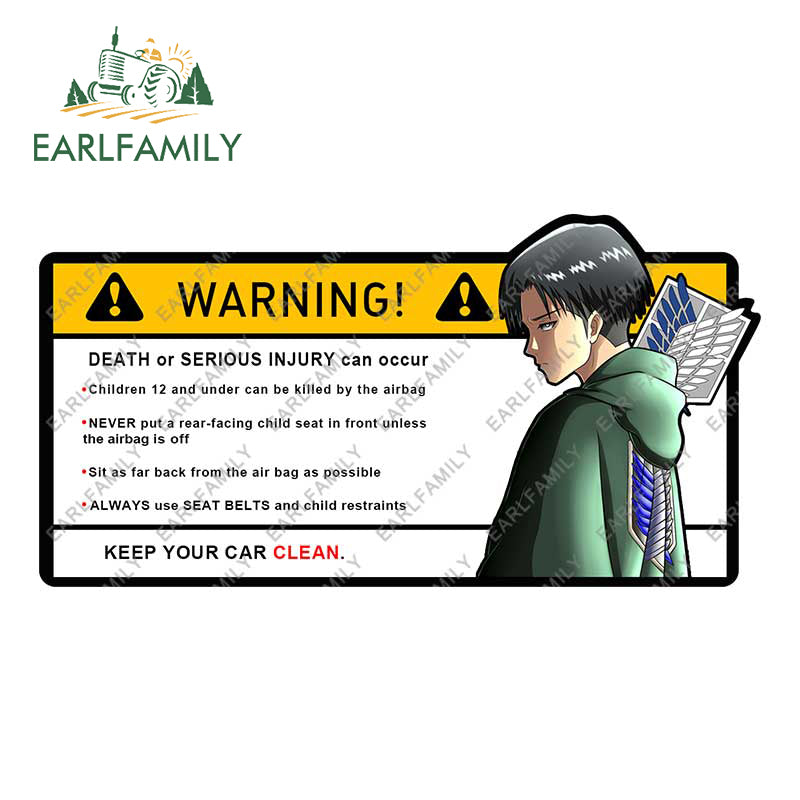 EARLFAMILY 15cm x 8.4cm Creative Warning Car Sticker for Levi Ackerman Decal Cartoon Anime Vinyl JDM Window Trunk Stickers