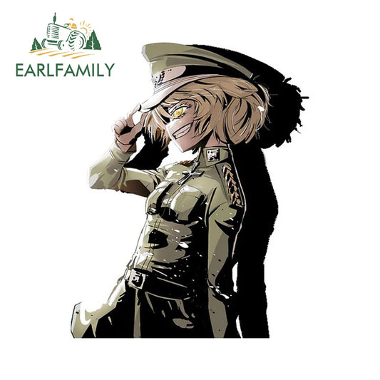 EARLFAMILY 13cm x 10.5cm Tanya Degurechaff Car Sticker Cartoon Anime Car Decal JDM Window Trunk 4x4 Stickers Car Accessories