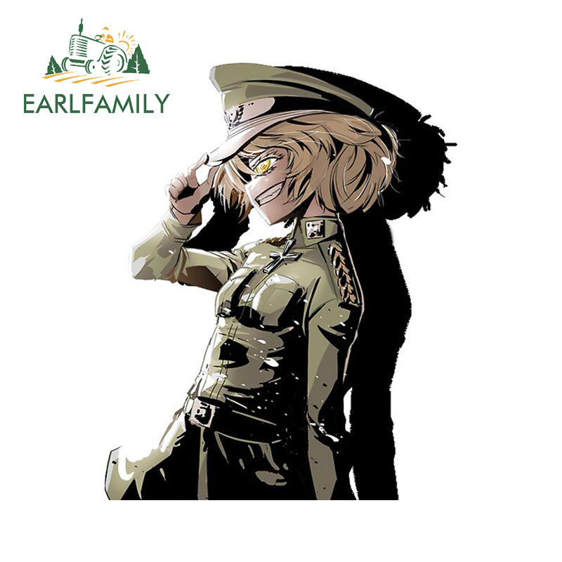 EARLFAMILY 13cm x 10.5cm Tanya Degurechaff Car Sticker Cartoon Anime Car Decal JDM Window Trunk 4x4 Stickers Car Accessories