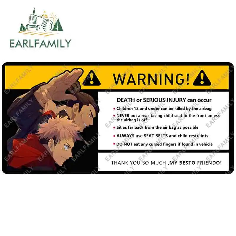 EARLFAMILY 15cm x 7cm Creative Warning Car Sticker for Itadori Yuji Decal Cartoon Anime Vinyl JDM Window Trunk Stickers