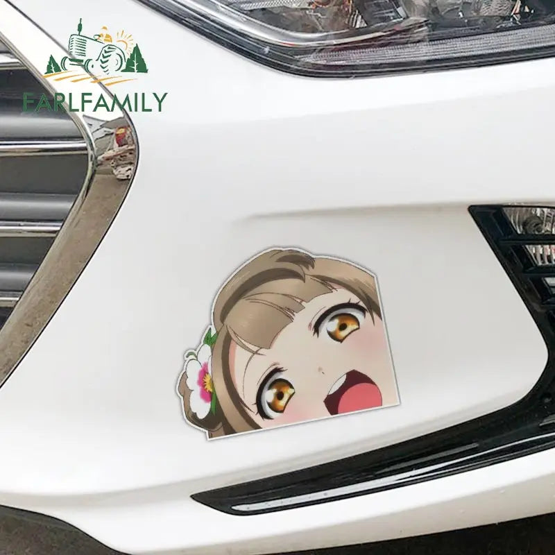 EARLFAMILY 13cm x 11cm Cartoon Girl Peek Big Head Anime Waifu Vinyl Car Sticker JDM Window Decal Waterproof Car Accessories