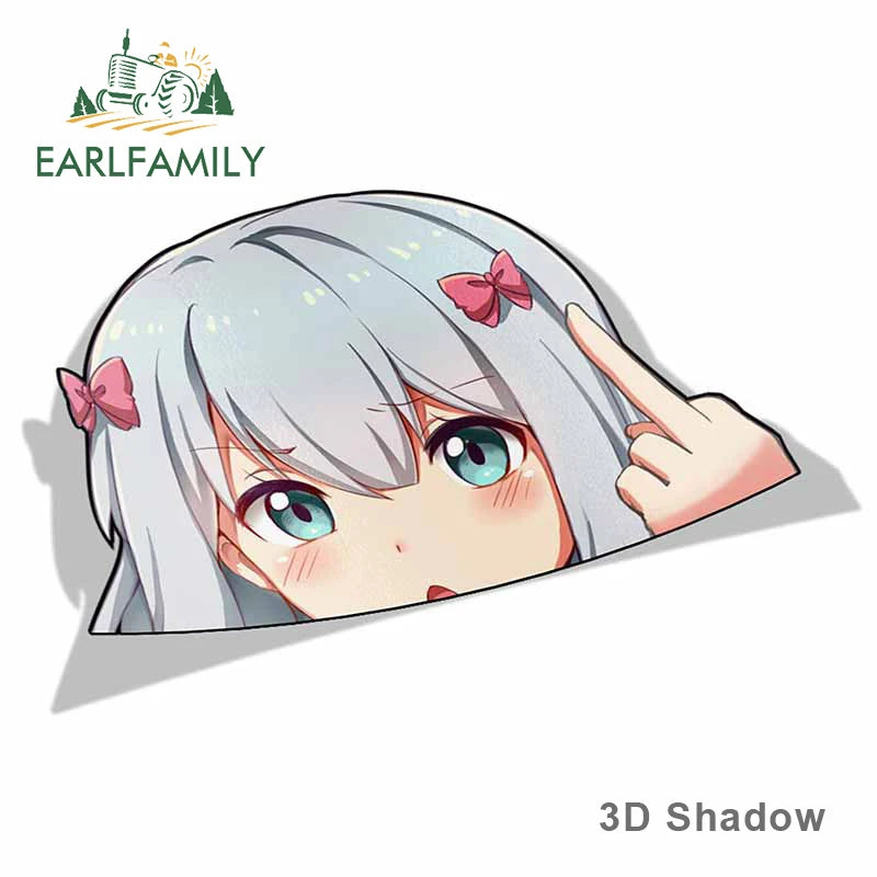 EARLFAMILY 13cm x 8.2cm Cartoon Car Sticker for Izumi Sagiri Eromanga Sensei Peek Big Head Anime Vinyl JDM Window Trunk Decal