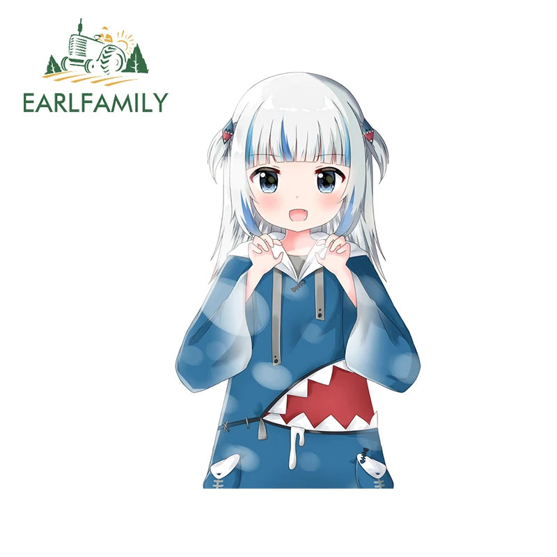EARLFAMILY Cartoon Gawr Gura Hololive Car Sticker Fuel Tank Cap Sticker Cover Scratches Waterproof Decal Auto Motorcycle Decor