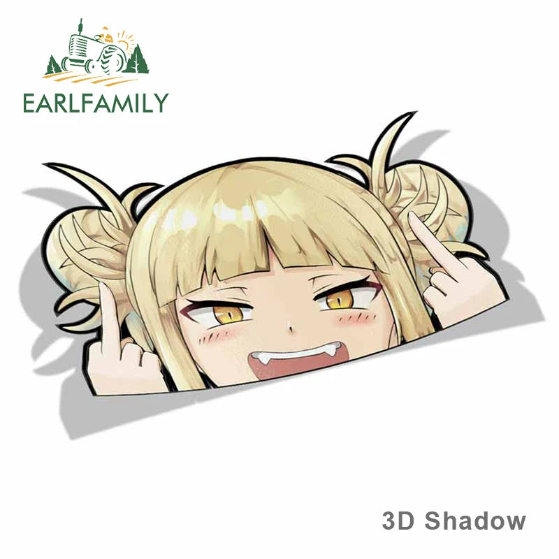 EARLFAMILY Cartoon Car Sticker for Himiko Toga Peeker Peek Anime Vinyl Stickers JDM Window Trunk Bumper Decal
