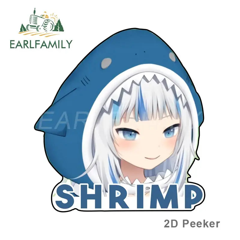 EARLFAMILY Cartoon Car Sticker for Gawr Gura Hololive Peeker Peek Anime Vinyl Stickers JDM Window Trunk Bumper Car Accessories