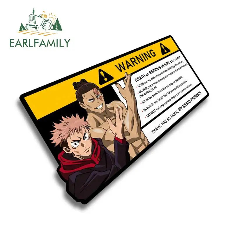 EARLFAMILY 15cm x 7cm Creative Warning Car Sticker for Itadori Yuji Decal Cartoon Anime Vinyl JDM Window Trunk Stickers