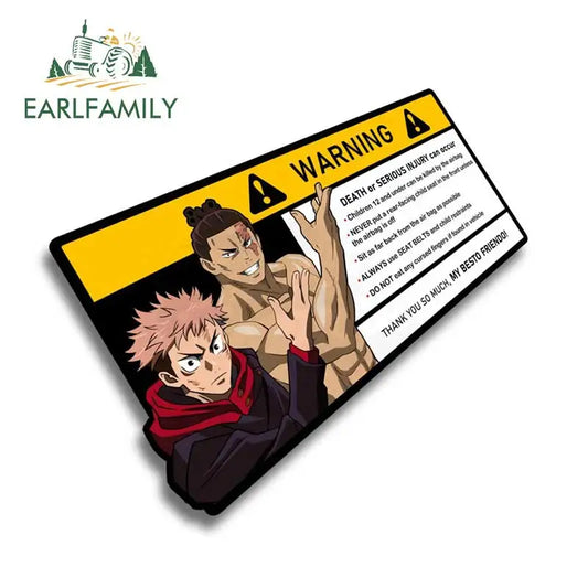 EARLFAMILY 15cm x 7cm Creative Warning Car Sticker for Itadori Yuji Decal Cartoon Anime Vinyl JDM Window Trunk Stickers