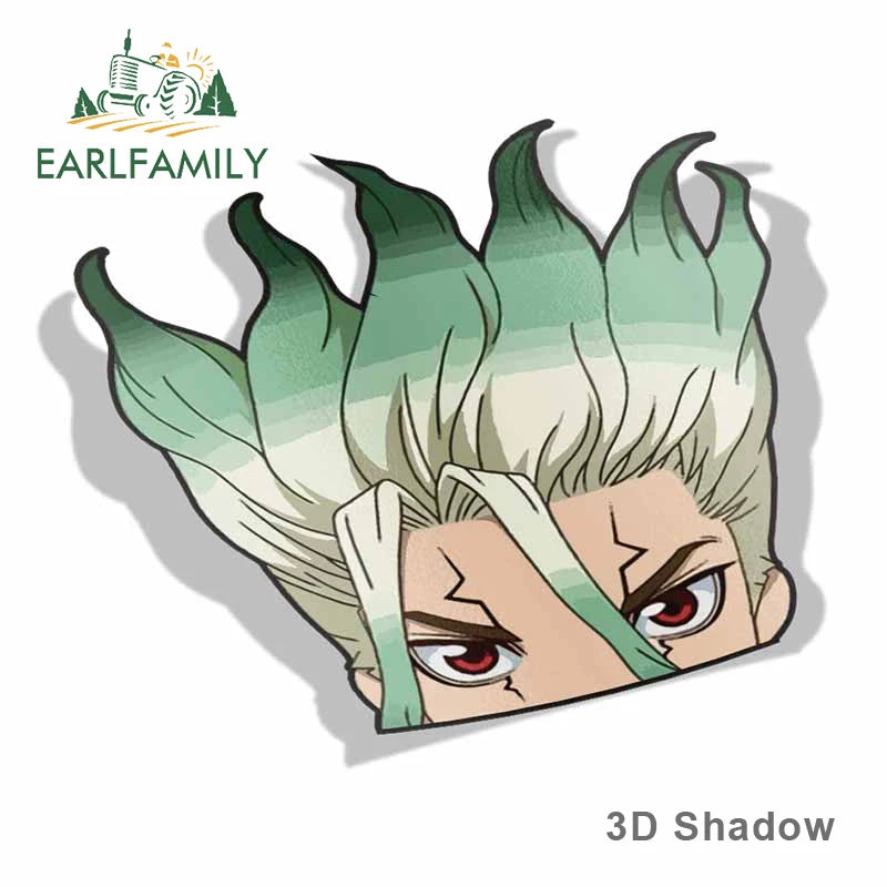 EARLFAMILY 13cm x 10.7cm for Senku Peek Anime Big Head Vinyl Car Sticker JDM Window Trunk Decal Car Styling Accessories