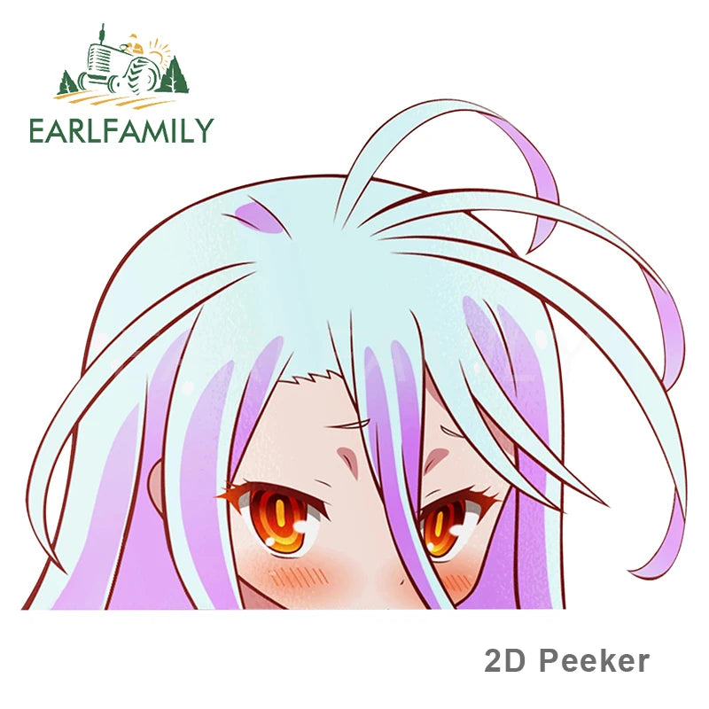 EARLFAMILY Car Sticker for Shiro No Game No Life Peeker Big Head Anime Vinyl Rear Windshield Trunk Stickers Car Accessories