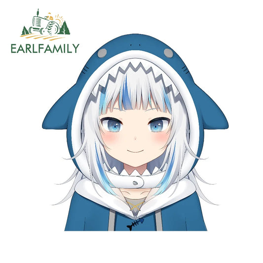 EARLFAMILY Cartoon Gawr Gura Hololive Car Sticker Fuel Tank Cap Sticker Cover Scratches Waterproof Decal Auto Motorcycle Decor