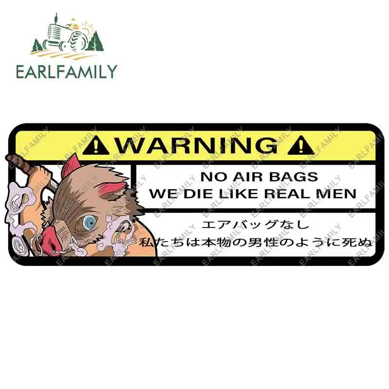 EARLFAMILY 15cm x 5.7cm Cartoon Inosuke Car Sticker for We Die Like Real Men! Warning Decal Anime Car Accessories JDM Stickers
