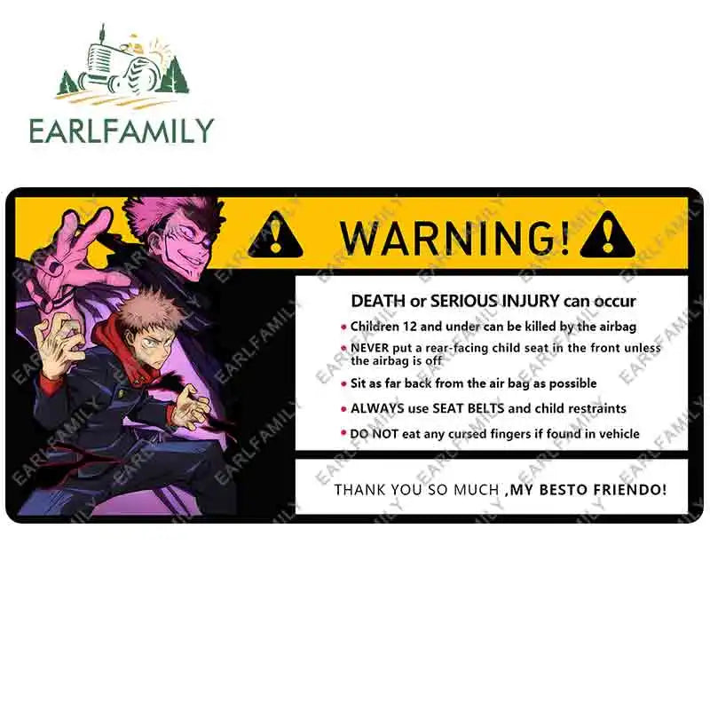 EARLFAMILY 15cm x 7cm Creative Warning Car Sticker for Itadori Yuji Decal Cartoon Anime Vinyl JDM Window Trunk Stickers