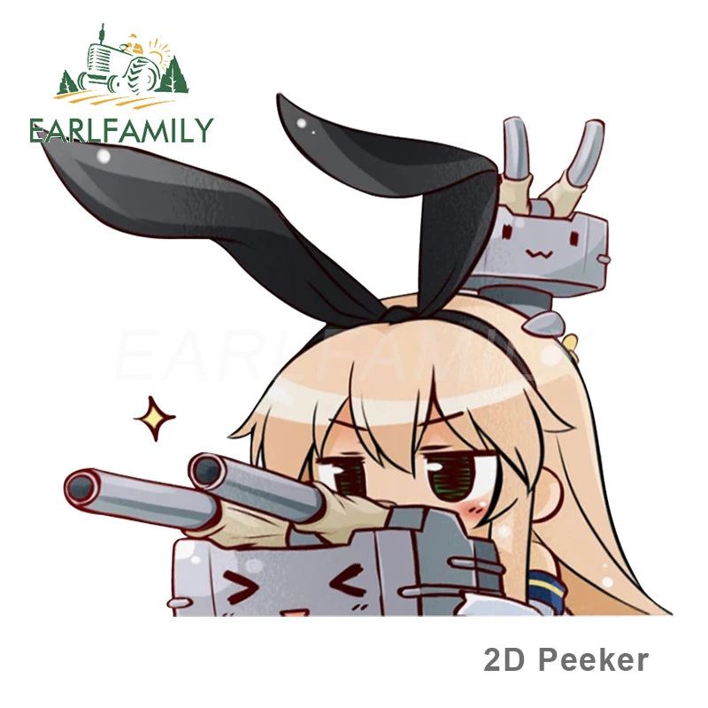 EARLFAMILY 13cm x 8.4cm for Shimakaze Kancolle Peek Anime Big Head Vinyl Car Sticker JDM Window Trunk Decal Car Accessories