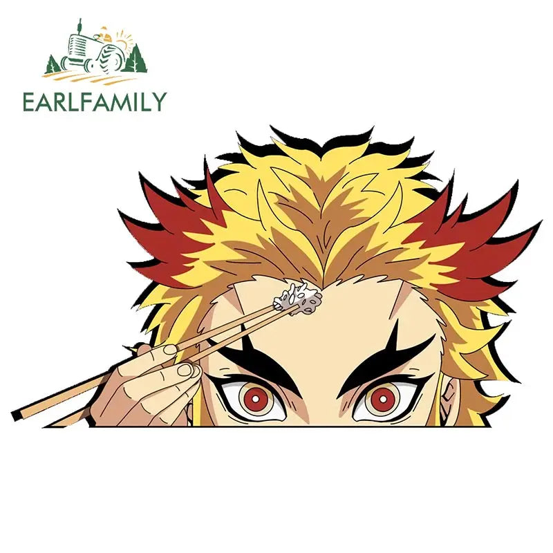 EARLFAMILY 13cm x 7cm Funny Umai Peeker Rengoku Kyoujurou Car Sticker JDM Car Door Windows Decal Cartoon Car Accessories