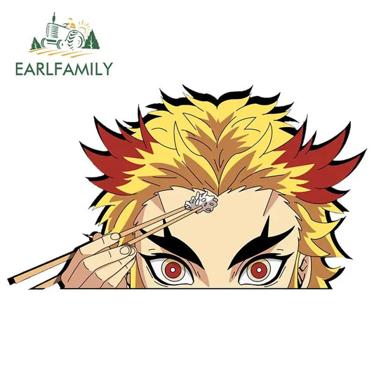 EARLFAMILY 13cm x 7cm Funny Umai Peeker Rengoku Kyoujurou Car Sticker JDM Car Door Windows Decal Cartoon Car Accessories