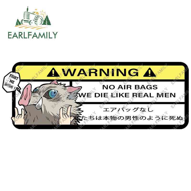EARLFAMILY 15cm x 5.7cm Cartoon Inosuke Car Sticker for We Die Like Real Men! Warning Decal Anime Car Accessories JDM Stickers