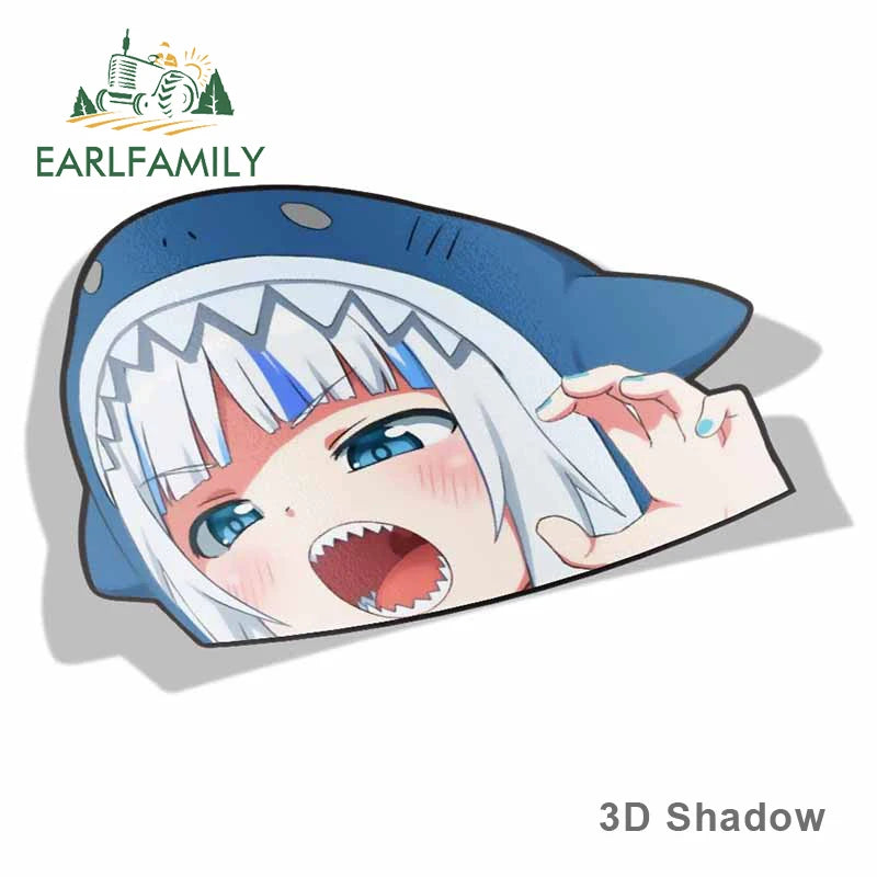 EARLFAMILY Cartoon Car Sticker for Gawr Gura Hololive Peeker Peek Anime Vinyl Stickers JDM Window Trunk Bumper Car Accessories