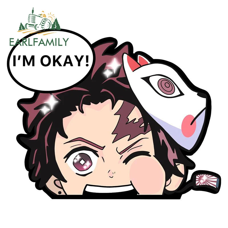 EARLFAMILY 13cm x 7cm Funny Umai Peeker Rengoku Kyoujurou Car Sticker JDM Car Door Windows Decal Cartoon Car Accessories