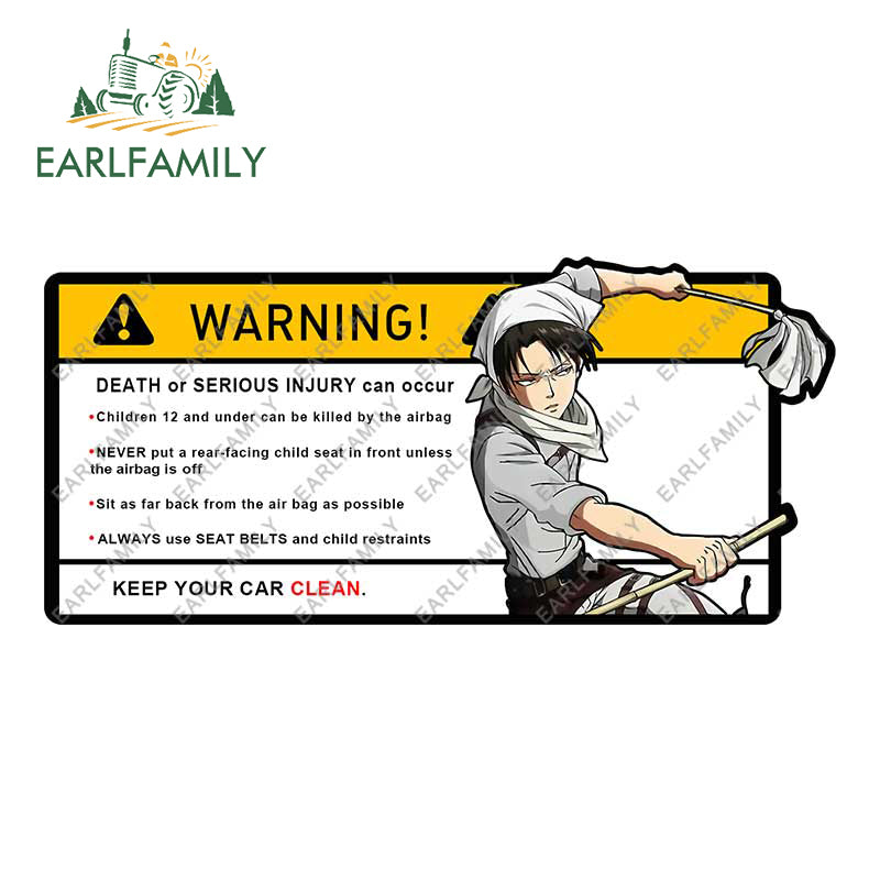 EARLFAMILY 15cm x 8.4cm Creative Warning Car Sticker for Levi Ackerman Decal Cartoon Anime Vinyl JDM Window Trunk Stickers