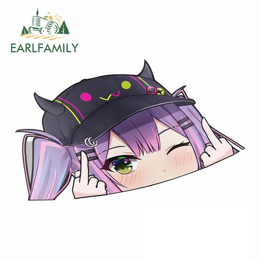 EARLFAMILY Tokino Sora Hololive Middle Finger Peeker Car Sticker Big Head Anime Vinyl JDM Window Trunk Decal Cartoon Car Styling