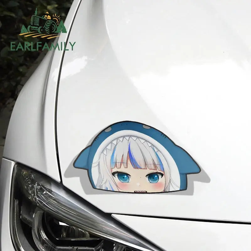EARLFAMILY Cartoon Car Sticker for Gawr Gura Hololive Peeker Peek Anime Vinyl Stickers JDM Window Trunk Bumper Car Accessories