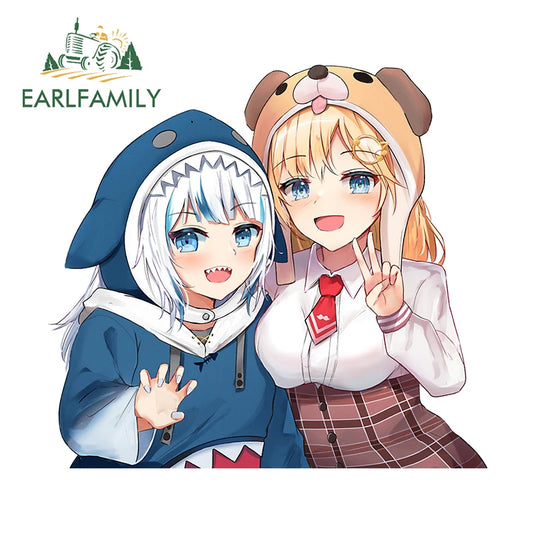 EARLFAMILY Cartoon Gawr Gura Hololive Car Sticker Fuel Tank Cap Sticker Cover Scratches Waterproof Decal Auto Motorcycle Decor