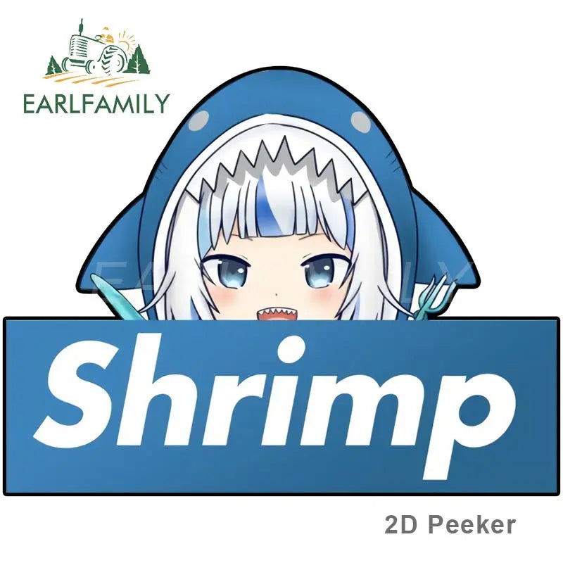 EARLFAMILY Cartoon Car Sticker for Gawr Gura Hololive Peeker Peek Anime Vinyl Stickers JDM Window Trunk Bumper Car Accessories