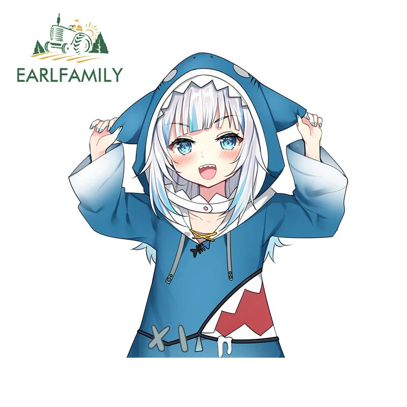 EARLFAMILY Cartoon Gawr Gura Hololive Car Sticker Fuel Tank Cap Sticker Cover Scratches Waterproof Decal Auto Motorcycle Decor