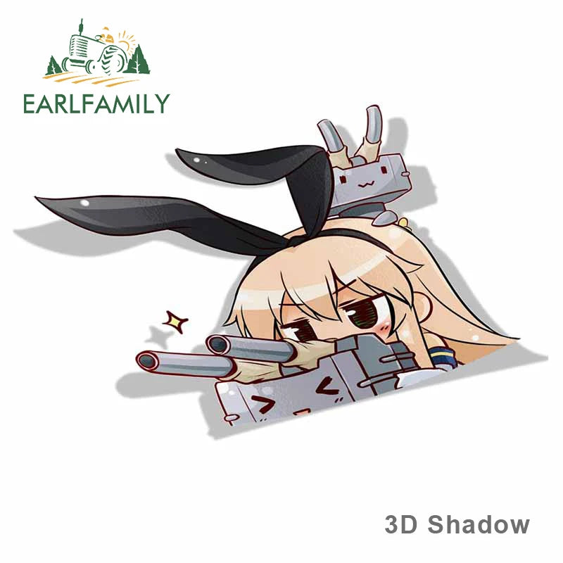 EARLFAMILY 13cm x 8.4cm for Shimakaze Kancolle Peek Anime Big Head Vinyl Car Sticker JDM Window Trunk Decal Car Accessories