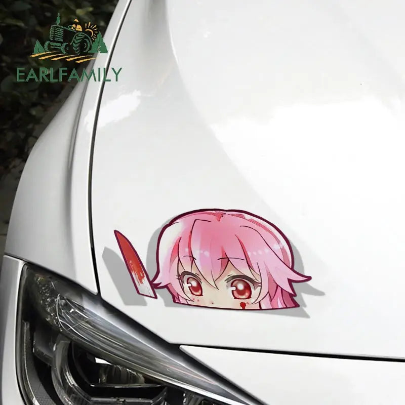 EARLFAMILY Yuno Gasai Peeker Car Sticker Anime Big Head Vinyl Rear Windshield Trunk Decal Car Accessories