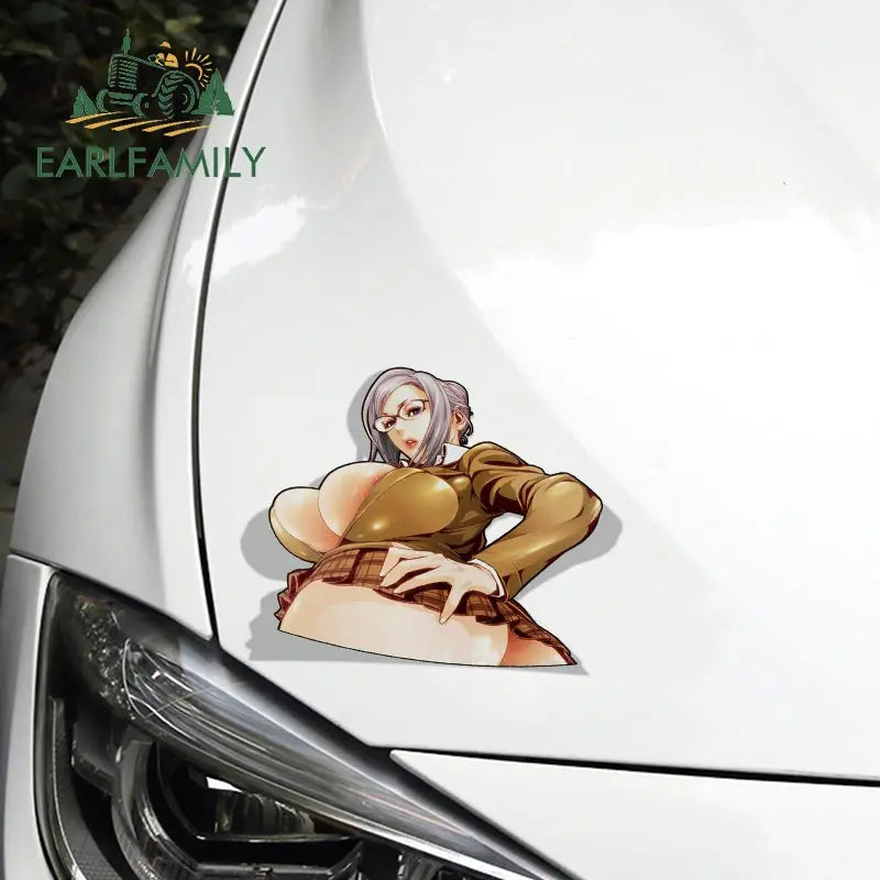EARLFAMILY 13cm x 11.4cm Cartoon Shiraki Meiko Stickers Anime Vinyl Car Sticker JDM Rear Windshield Trunk Decal Car Wrap