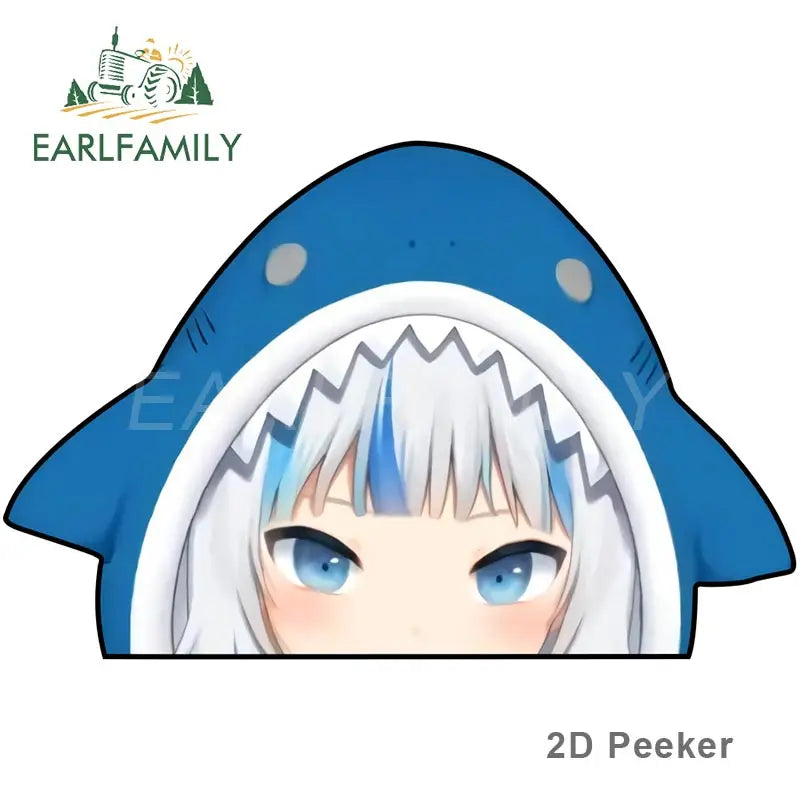 EARLFAMILY Cartoon Car Sticker for Gawr Gura Hololive Peeker Peek Anime Vinyl Stickers JDM Window Trunk Bumper Car Accessories