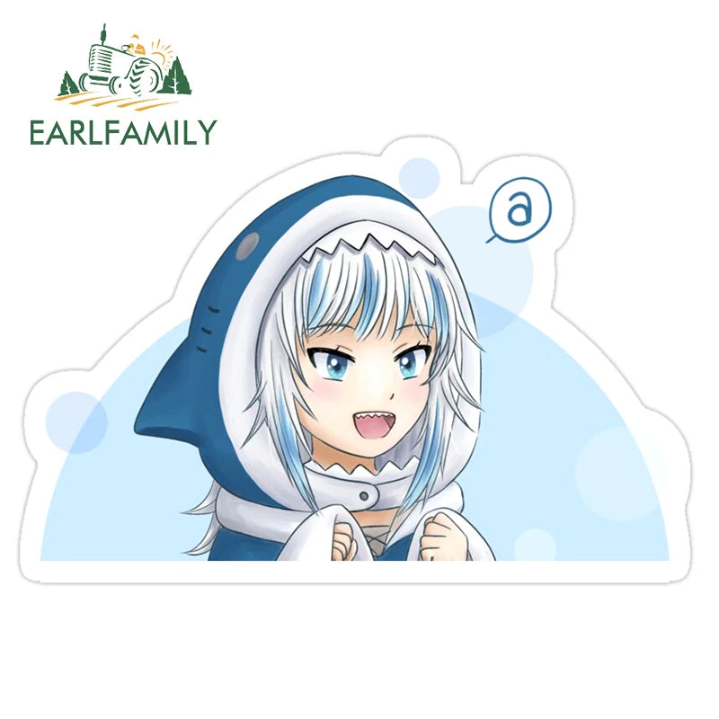 EARLFAMILY Cartoon Car Sticker for Gawr Gura Hololive Peeker Peek Anime Vinyl Stickers JDM Window Trunk Bumper Car Accessories