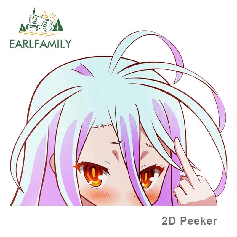 EARLFAMILY Car Sticker for Shiro No Game No Life Peeker Big Head Anime Vinyl Rear Windshield Trunk Stickers Car Accessories