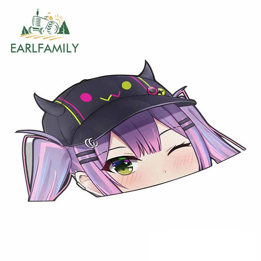 EARLFAMILY Tokino Sora Hololive Middle Finger Peeker Car Sticker Big Head Anime Vinyl JDM Window Trunk Decal Cartoon Car Styling