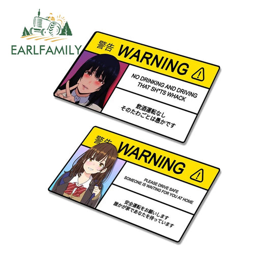 EARLFAMILY 13cm x 6.6cm No Drinking and Driving Car Sticker Warning Anime Decal PVC Window Trunk JDM Please Driver Safe Stickers