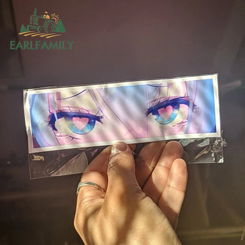 EARLFAMILY Anime Eyes Chibi Slap Car Sticker Senpai Heart Eyes Vinyl Stickers Senpai Please Car Bumper Trunk Decals Classic Peek