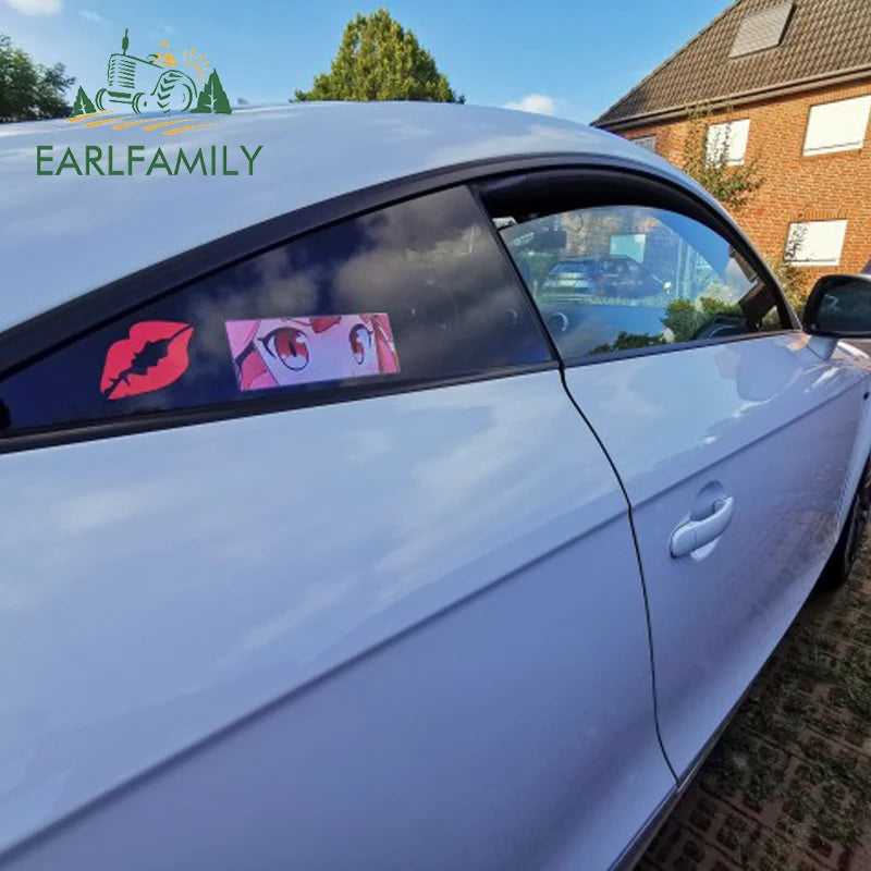 EARLFAMILY Anime Eyes Chibi Slap Car Sticker Senpai Heart Eyes Vinyl Stickers Senpai Please Car Bumper Trunk Decals Classic Peek