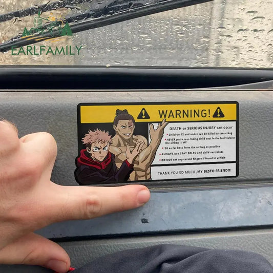 EARLFAMILY 15cm x 7cm Creative Warning Car Sticker for Itadori Yuji Decal Cartoon Anime Vinyl JDM Window Trunk Stickers
