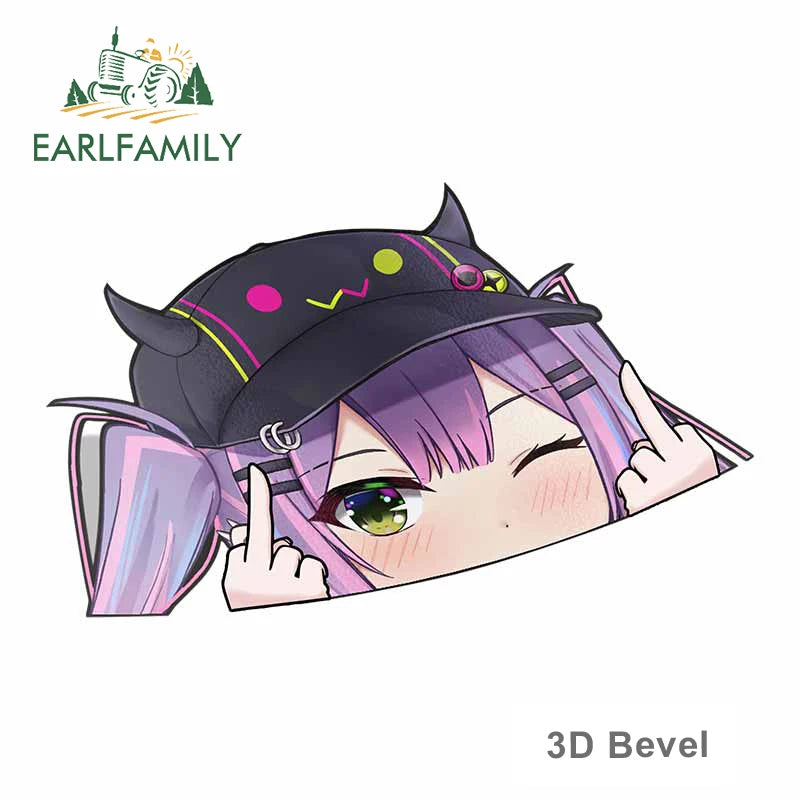 EARLFAMILY Tokino Sora Hololive Middle Finger Peeker Car Sticker Big Head Anime Vinyl JDM Window Trunk Decal Cartoon Car Styling