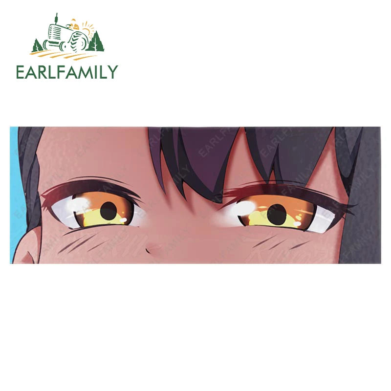 EARLFAMILY Anime Eyes Chibi Slap Car Sticker Senpai Heart Eyes Vinyl Stickers Senpai Please Car Bumper Trunk Decals Classic Peek
