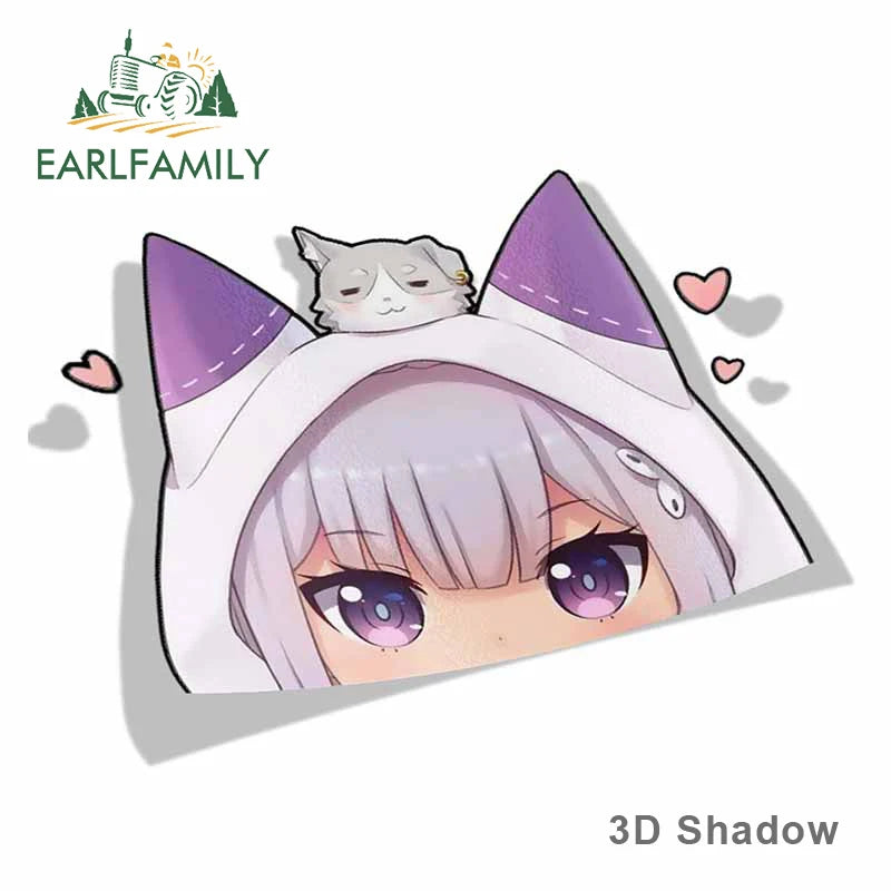 EARLFAMILY Cartoon Car Sticker for Emilia Peeker Big Head Anime Vinyl JDM Window Trunk Laptop Wall Decal Car Accessories