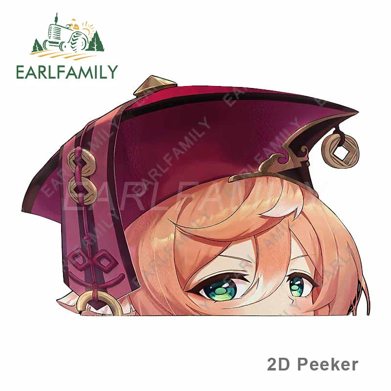 EARLFAMILY Yanfei Middle Finger Peeker Car Sticker Big Head Genshin Impact Vinyl JDM Window Trunk Decal Cartoon Peek Car Styling